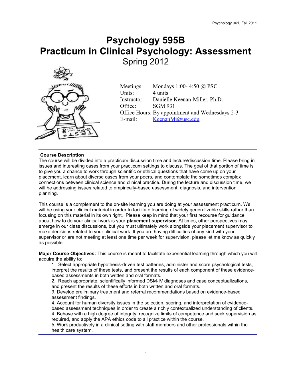 Practicum in Clinical Psychology: Assessment