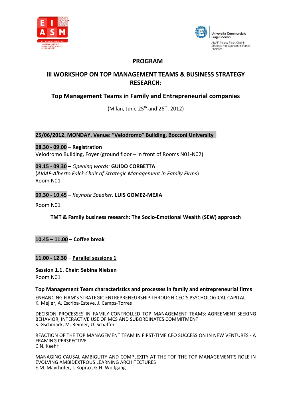 Iii Workshop on Top Management Teams & Business Strategy Research