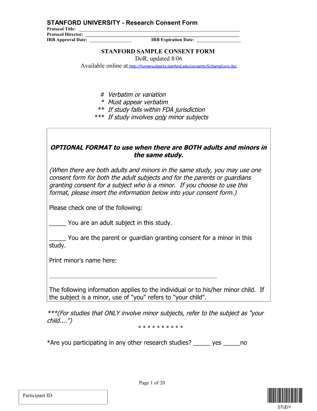Stanford Sample Consent Form