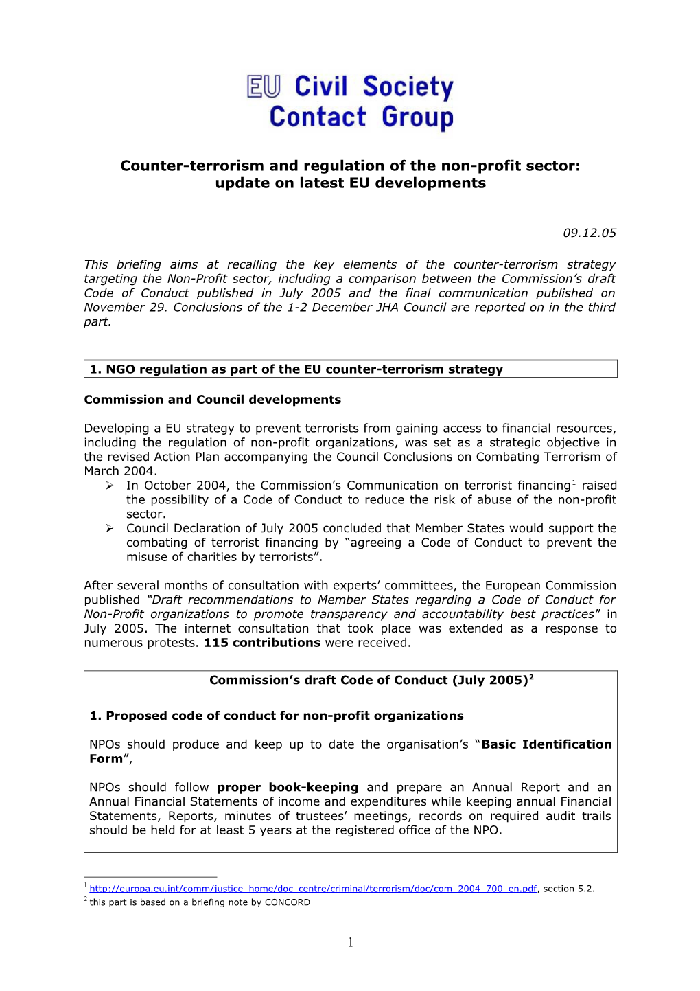 Counter-Terrorism and Regulation of the Non-Profit Sector