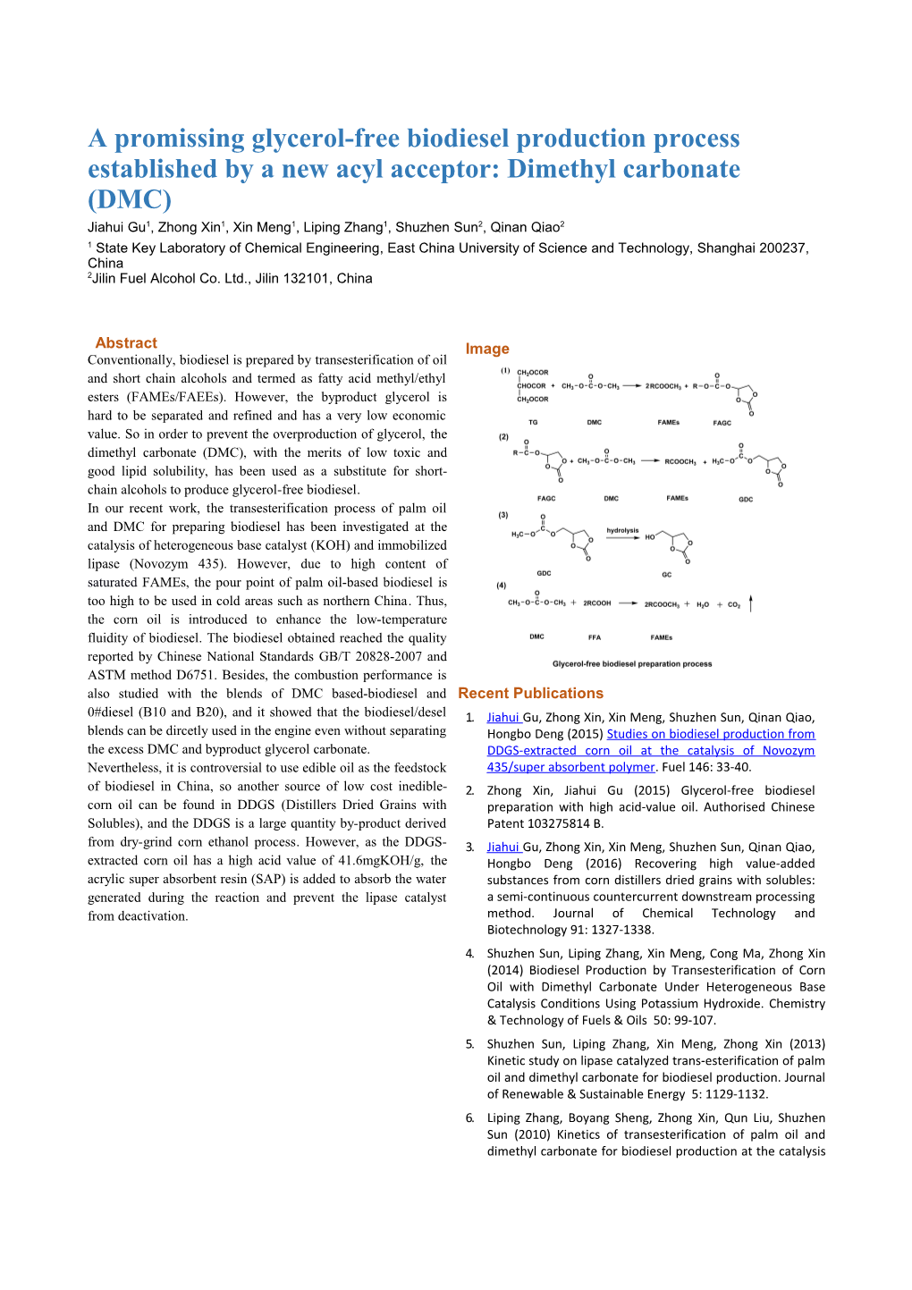 A Promissing Glycerol-Free Biodiesel Production Process Established by a New Acyl Acceptor