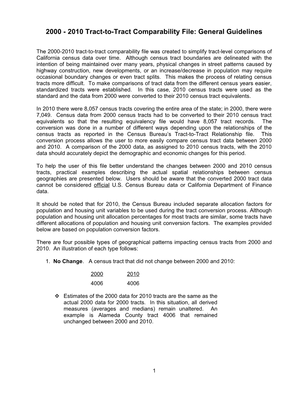 2000 - 2010 Tract-To-Tract Comparability File: General Guidelines