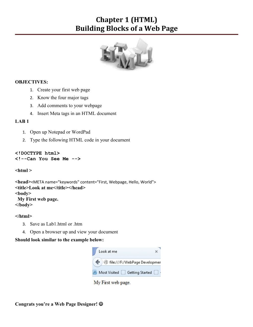 Chapter 1 (HTML) Building Blocks of a Web Page