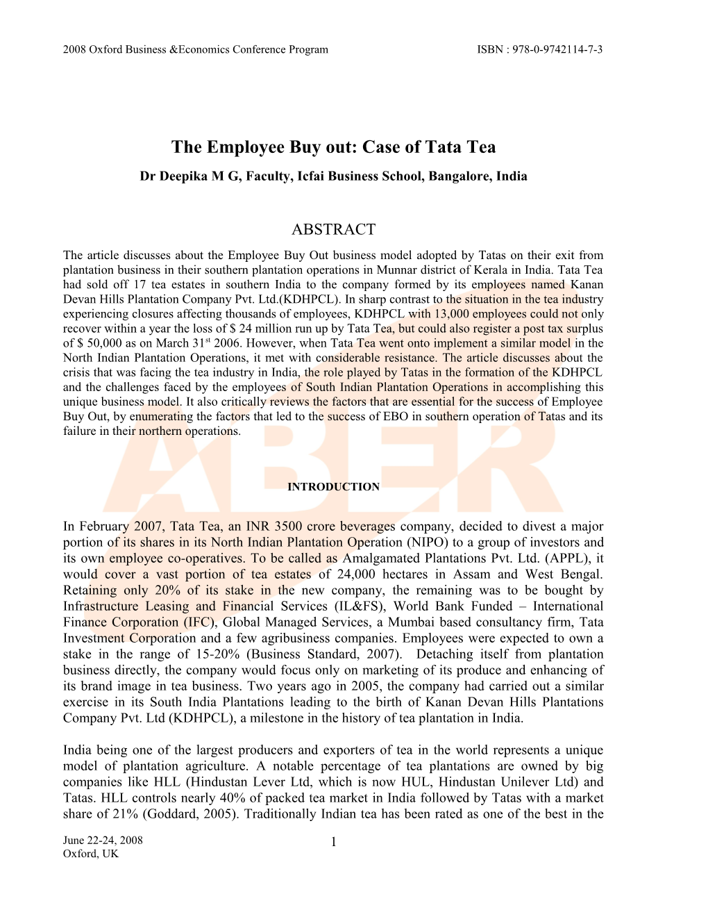 The Employee Buy Out-Case of Tata Tea