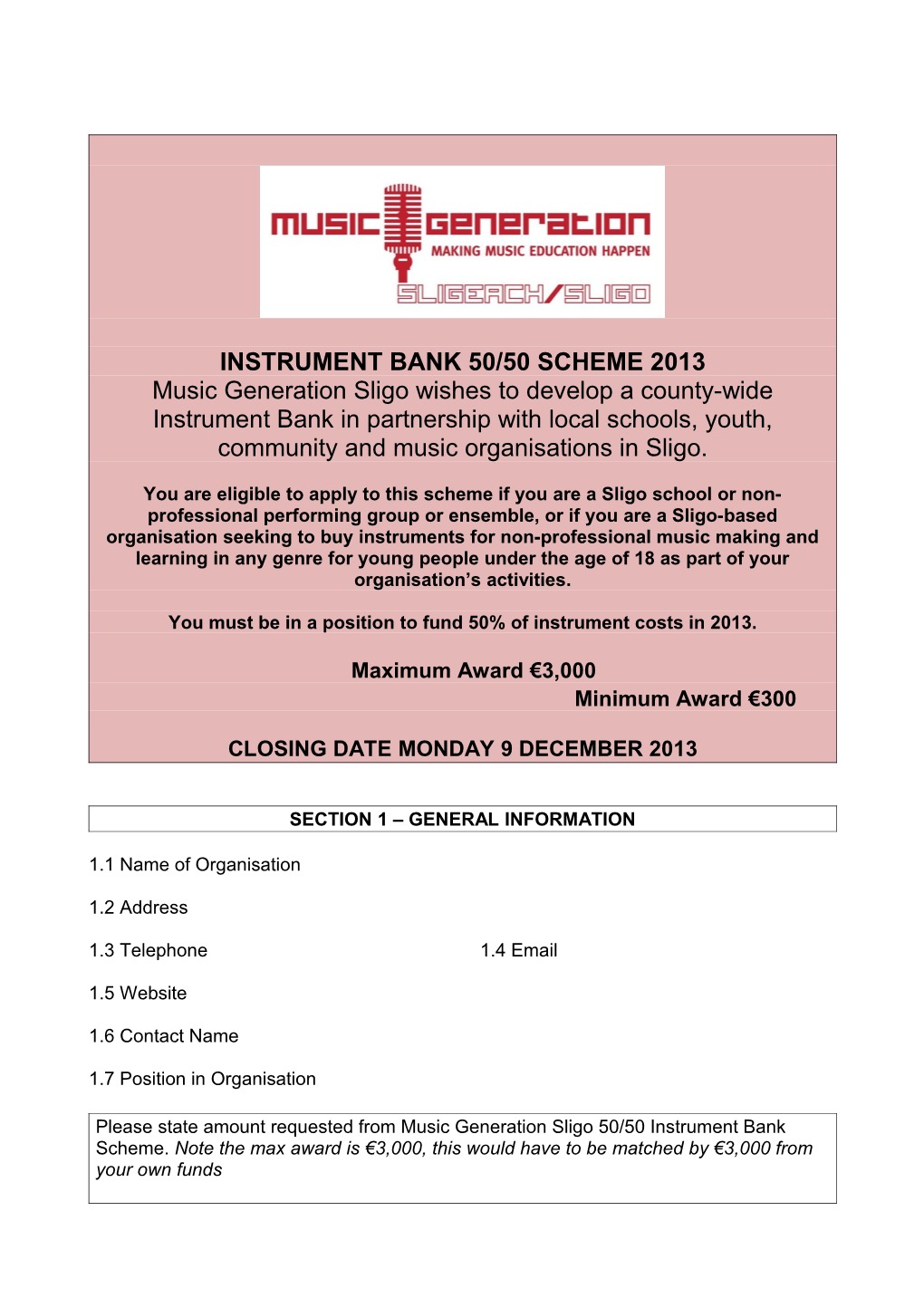 Instrument Bank 50/50 Scheme 2013