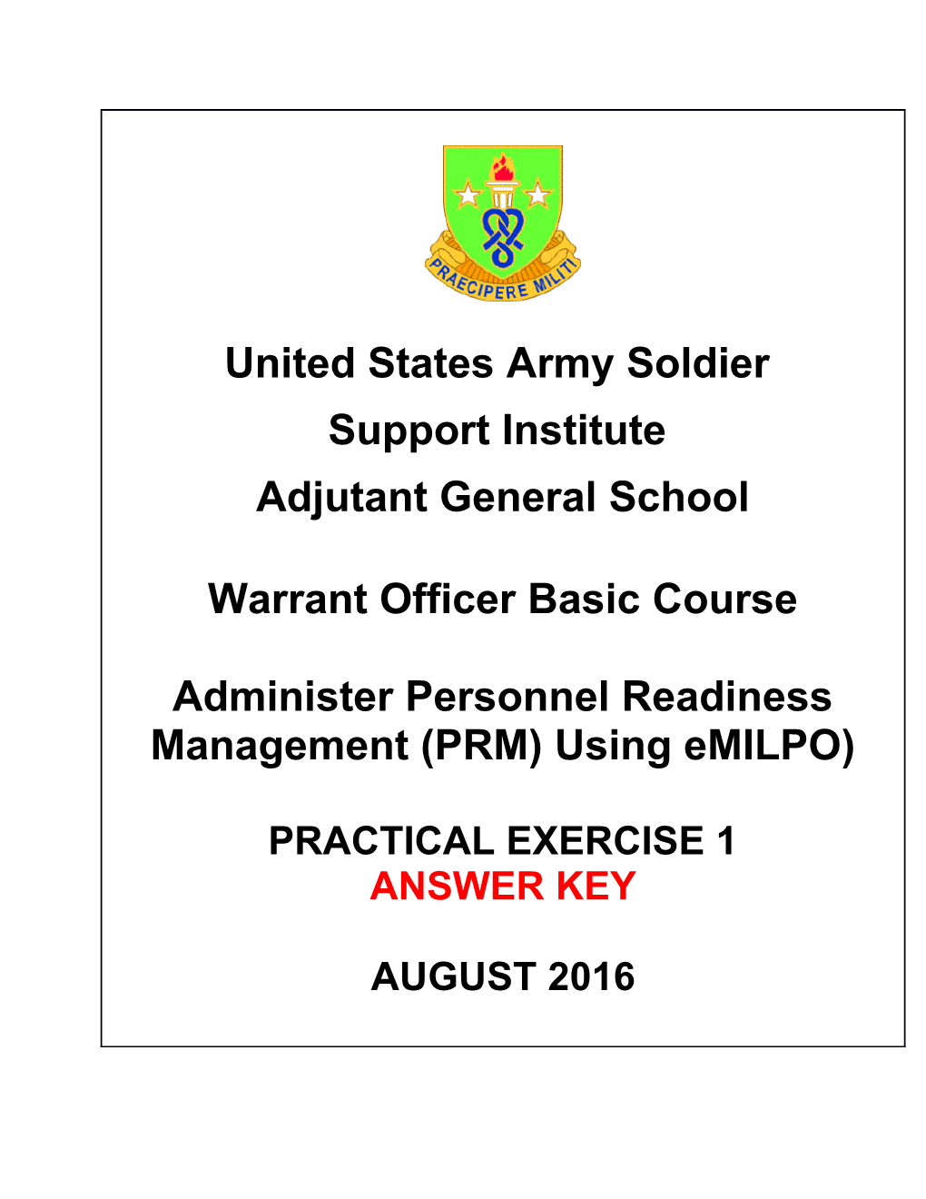 Administer Personnel Readiness Management August 2016