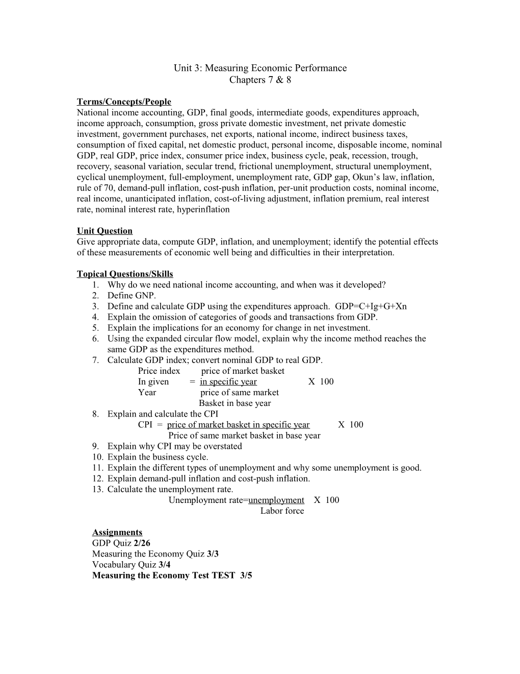 Unit 4: Measuring Economic Performance