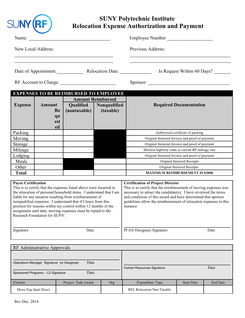 Relocation Expense Authorization and Payment (Word)