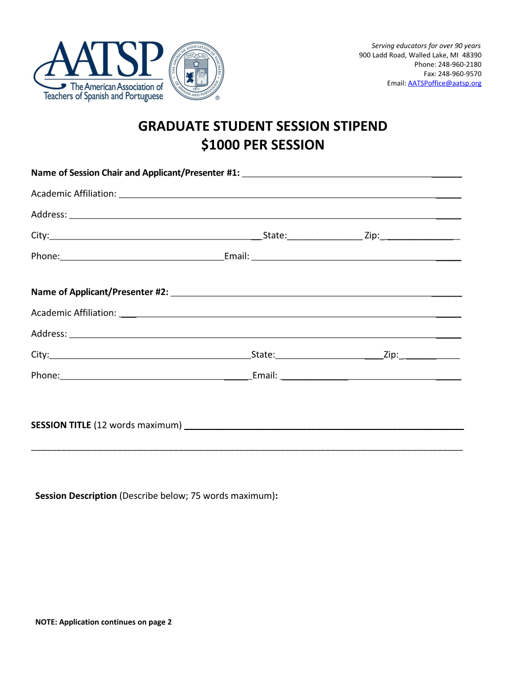 Graduate Student Session Stipend