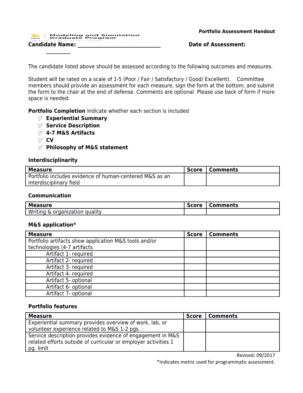 Master of Science Capstone Project Final Examination Assessment Form