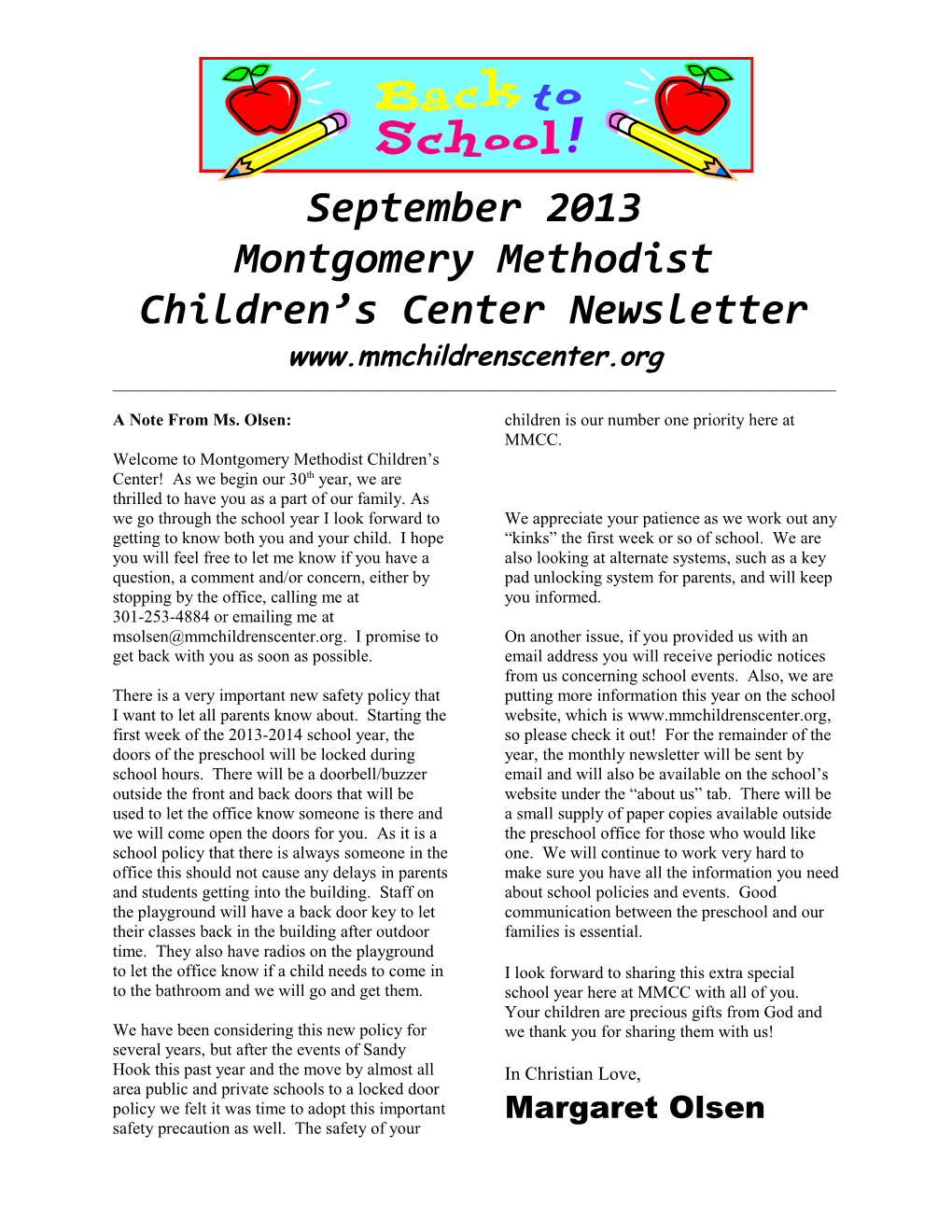 Montgomery Methodist Children S Center Newsletter