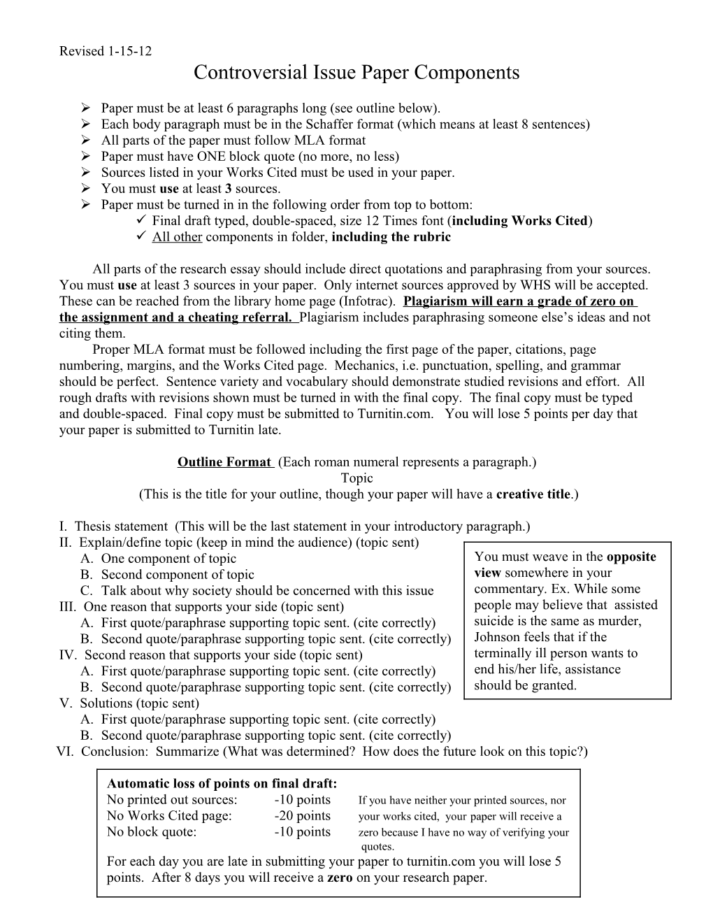 Controversial Issue Paper Components