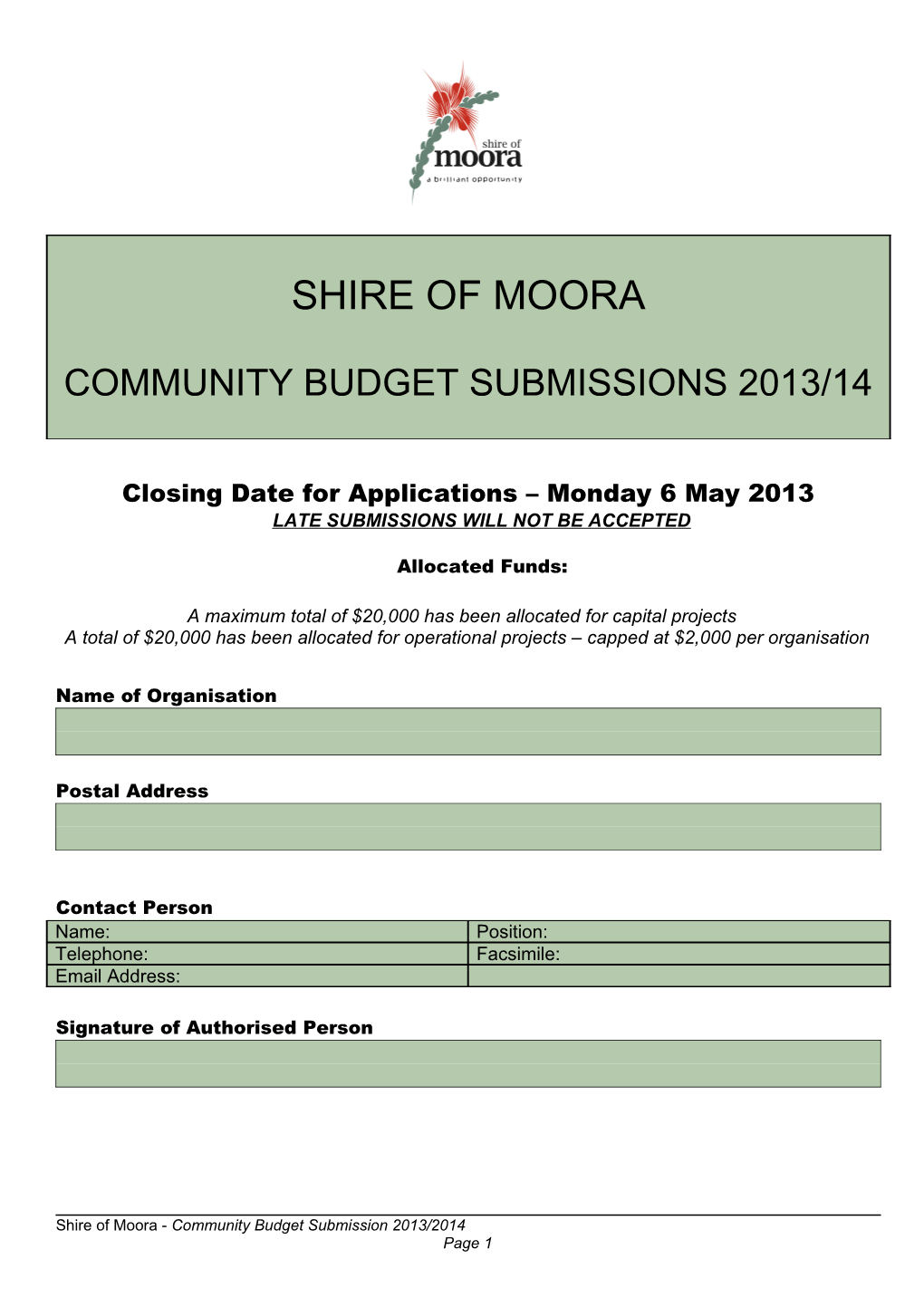 Closing Date for Applications Monday 6 May 2013