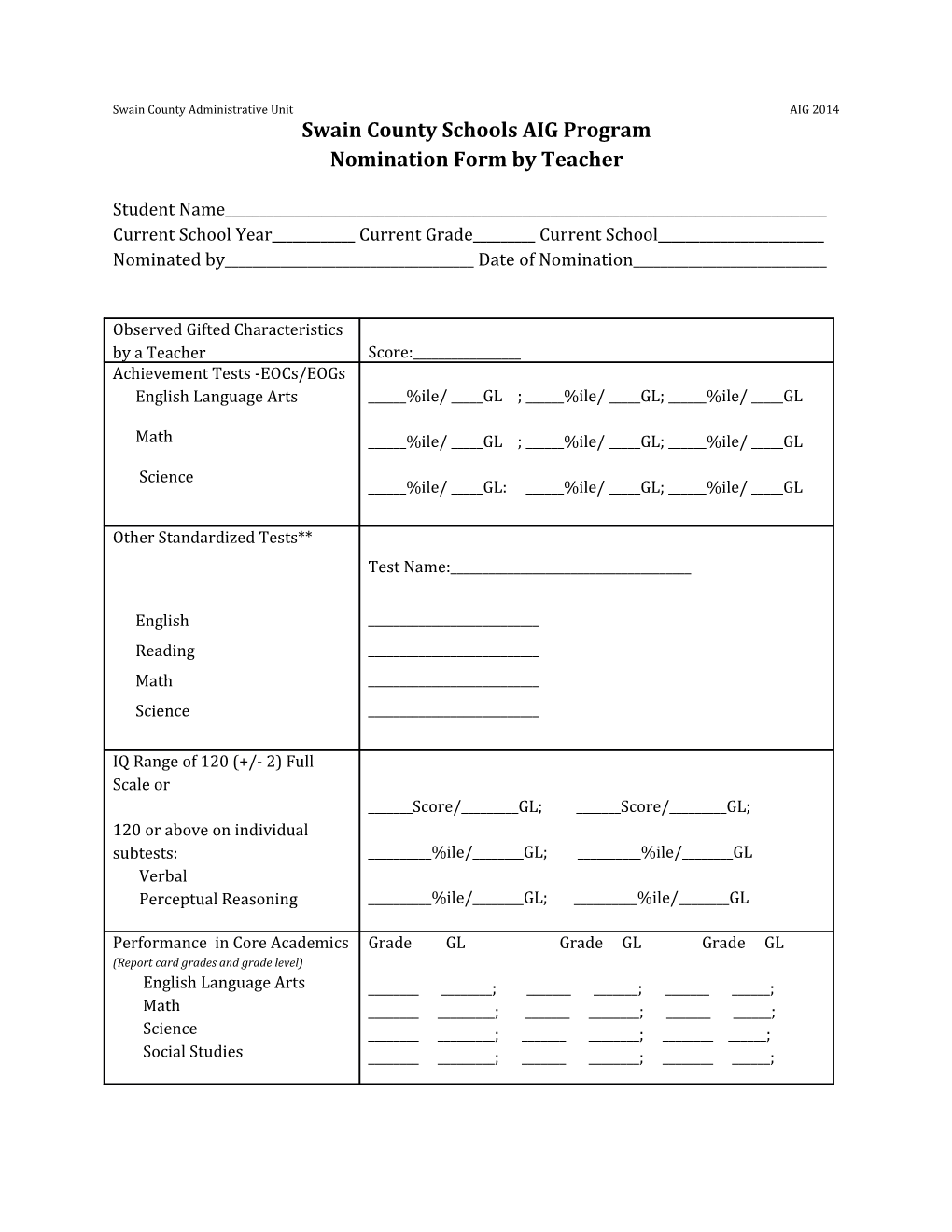 AIG Nomination Form