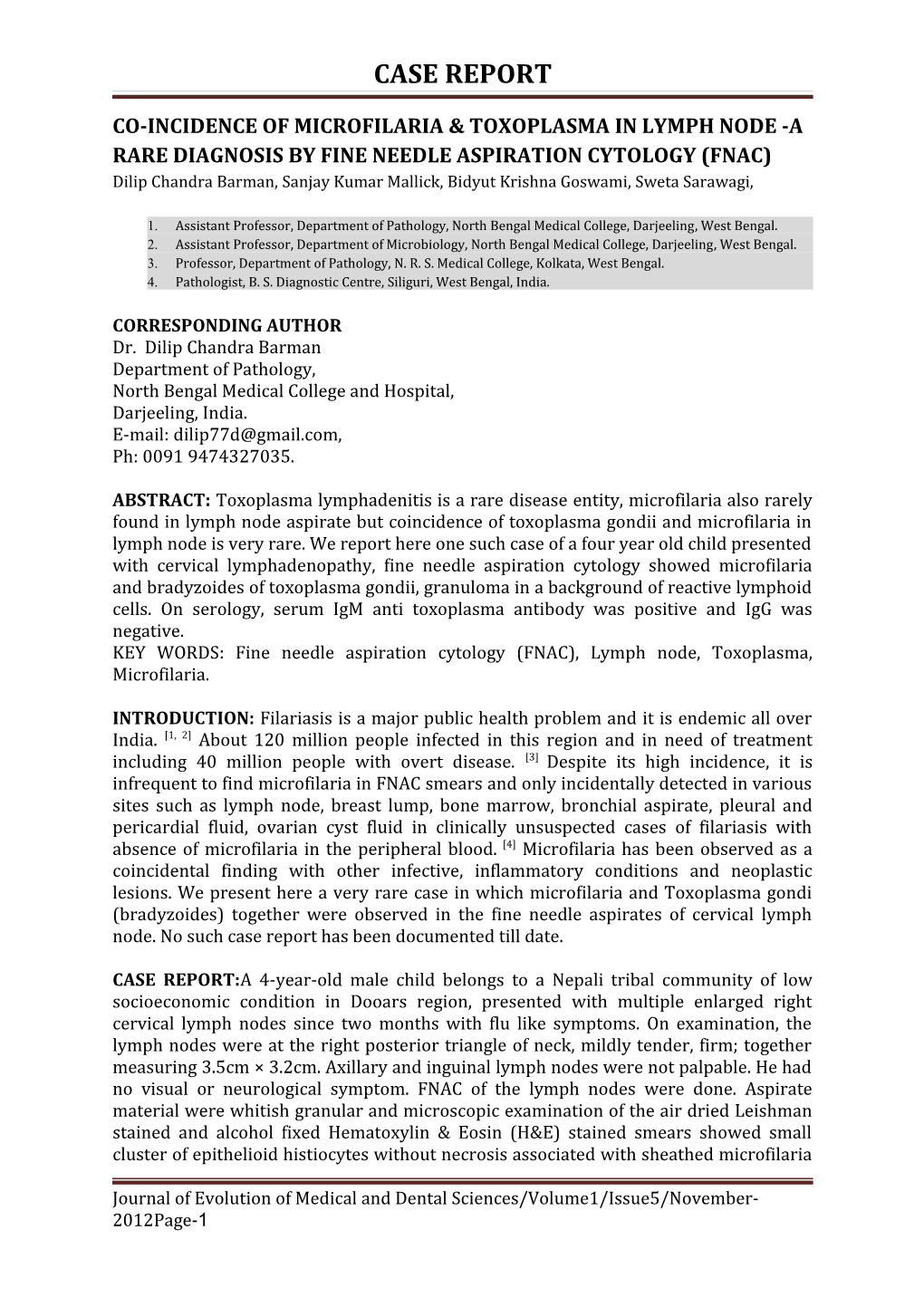 Co-Incidence of Microfilaria & Toxoplasma in Lymph Node -A Rare Diagnosis by Fine Needle