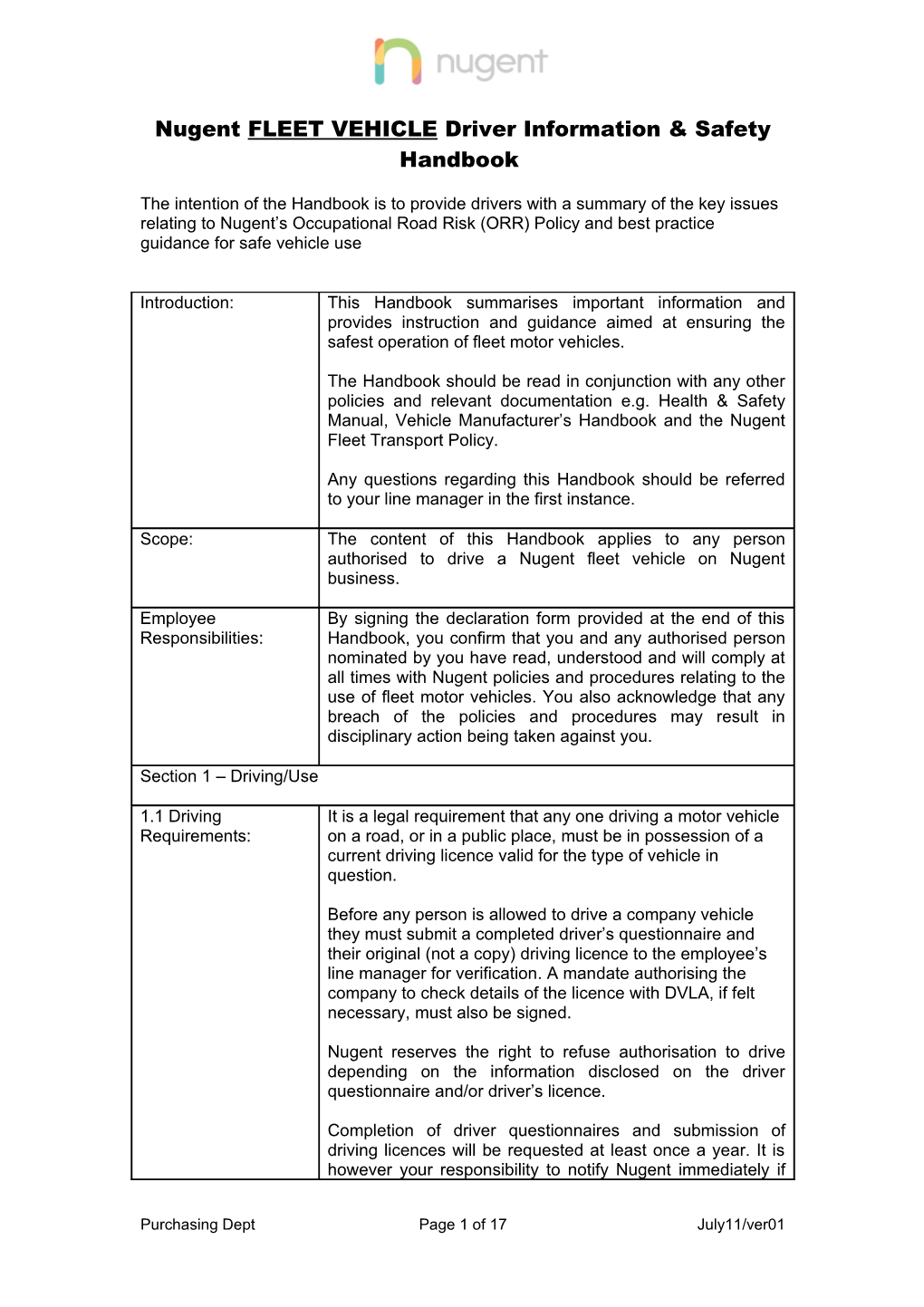 Title Driver Information & Safety Handbook (DISH)