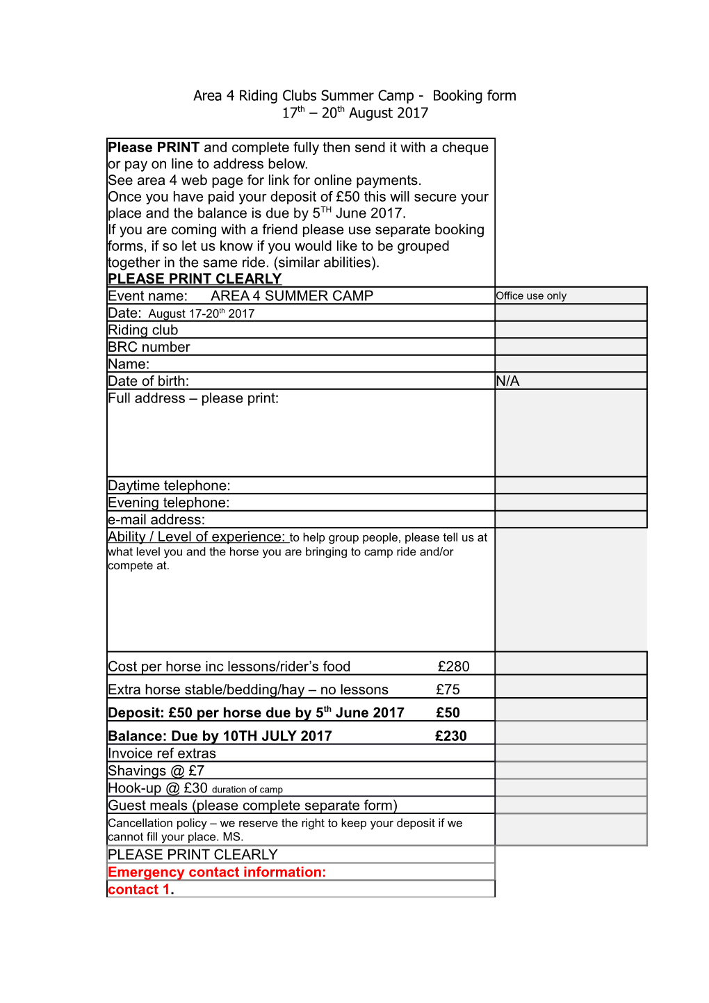 HCTG - Booking Form