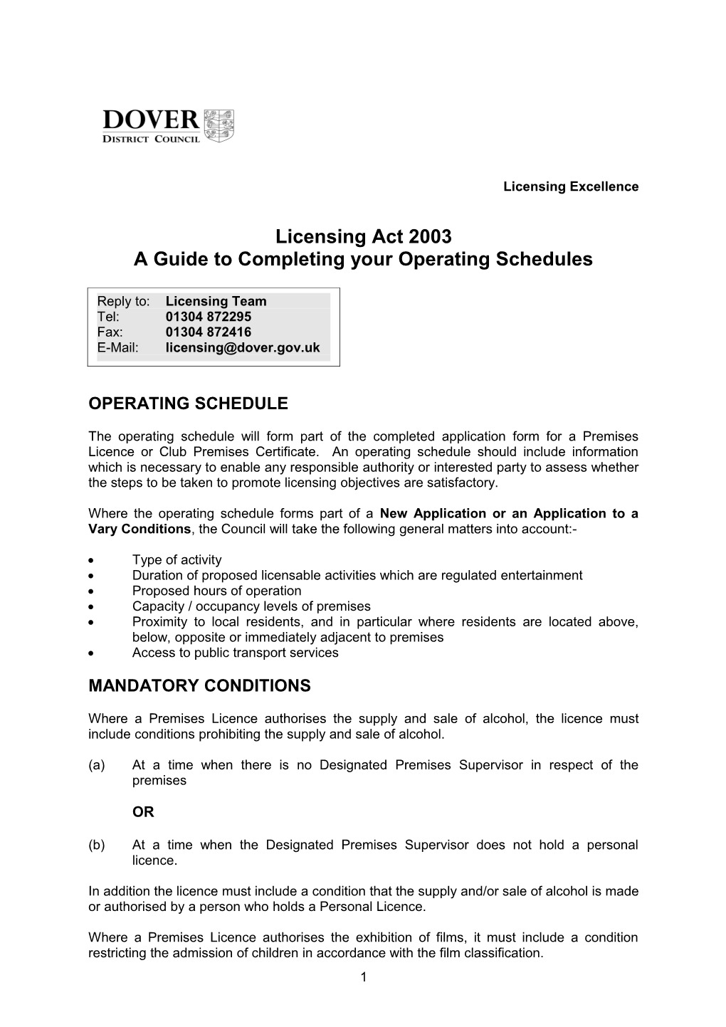 A Guide to Completing Your Operating Schedules