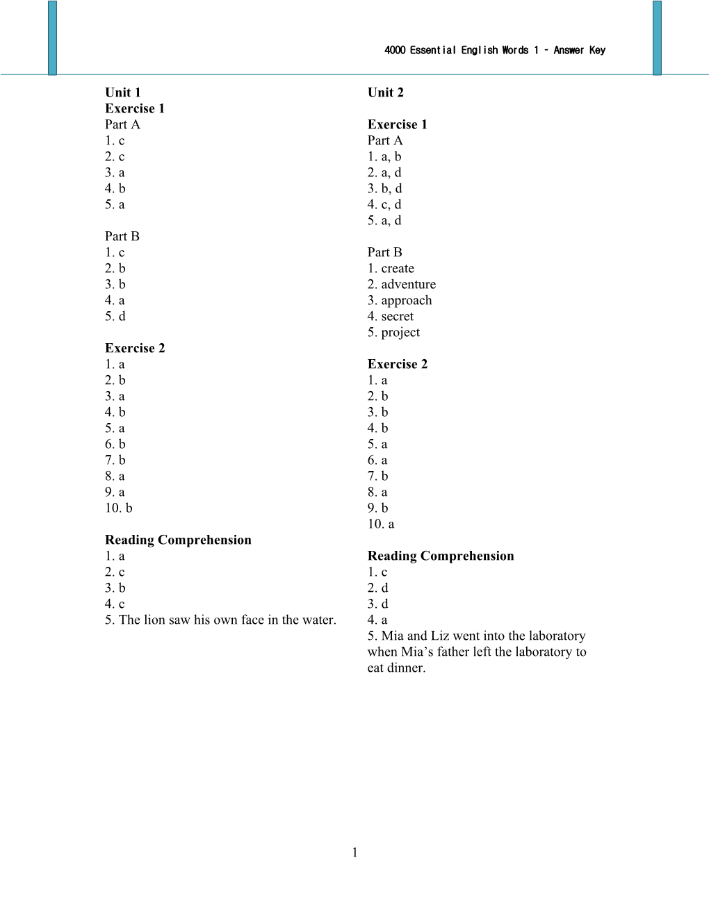 4000 Essential English Words 1 Answer Key