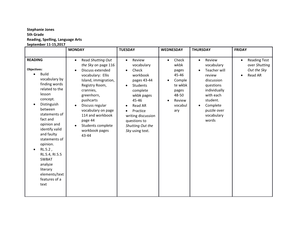 Reading, Spelling, Language Arts