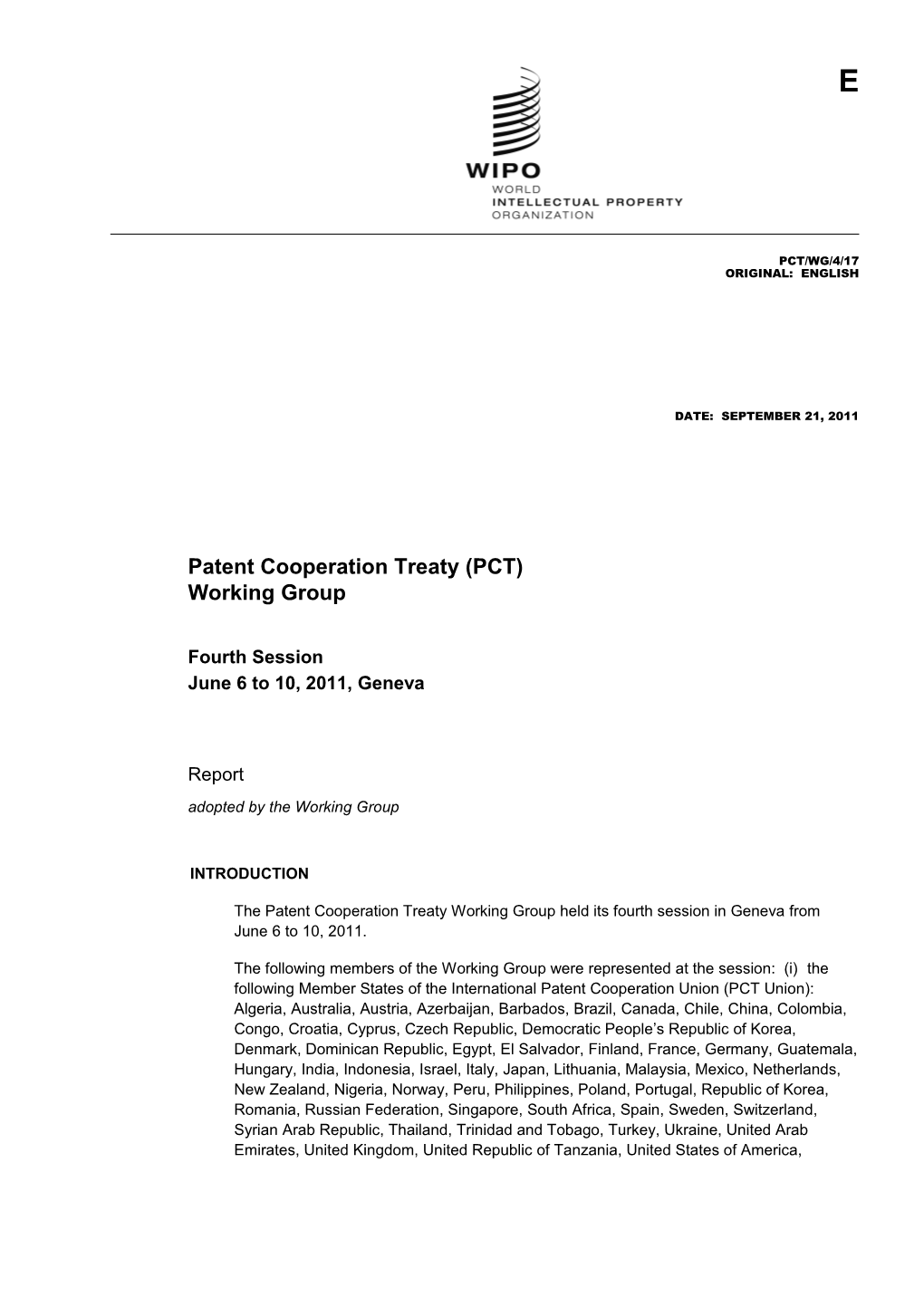 Patent Cooperation Treaty (PCT) Working Group