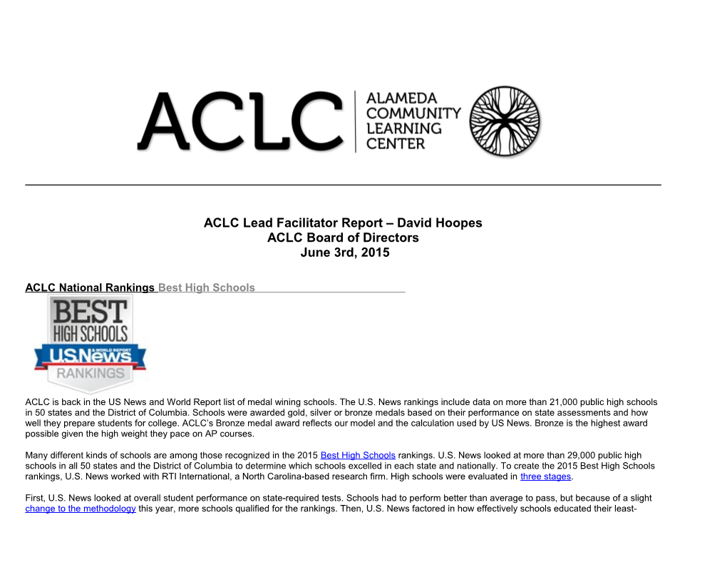 ACLC Lead Facilitator Report David Hoopes