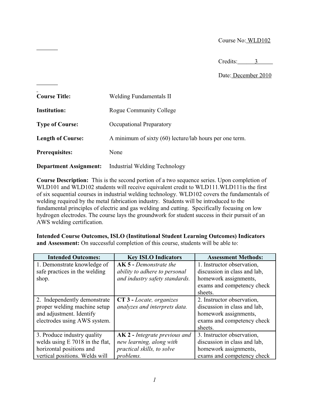 Course Title: Welding Fundamentals II