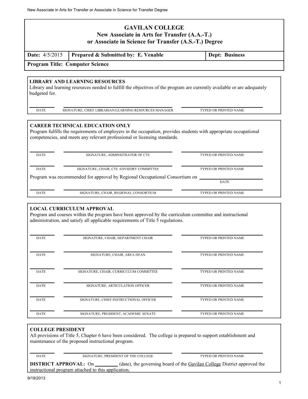 New Associate in Arts for Transfer Or Associate in Science for Transfer Degree