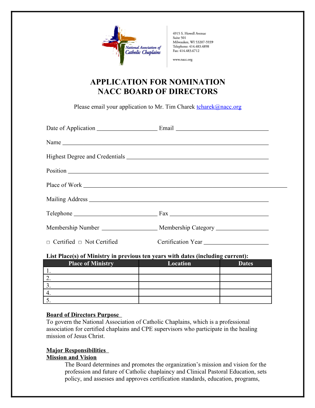 Application for Nomination