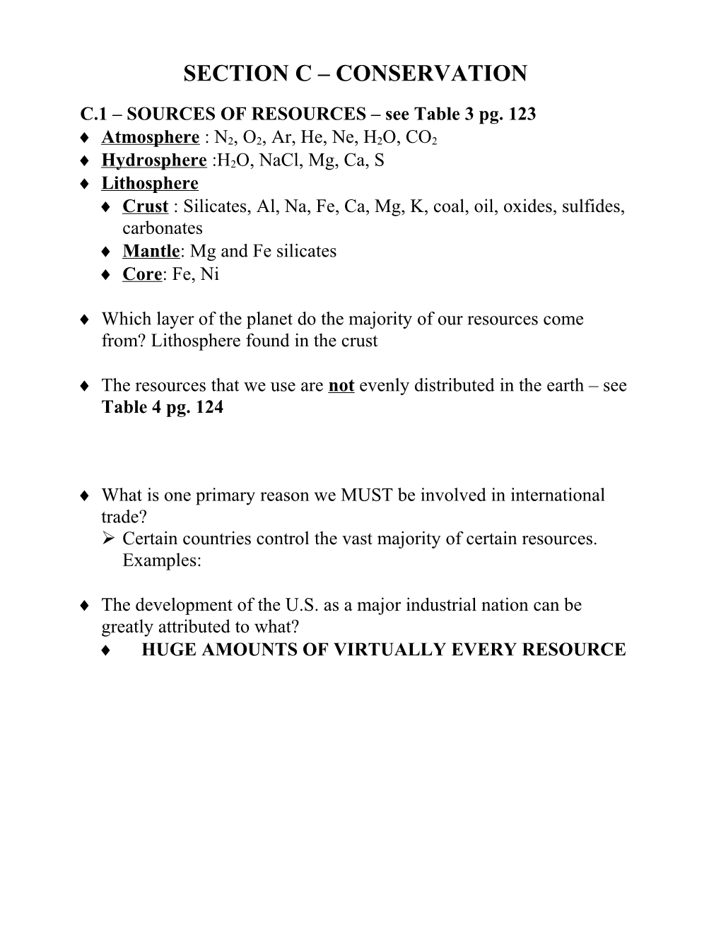 C.1 SOURCES of RESOURCES See Table 3 Pg. 123