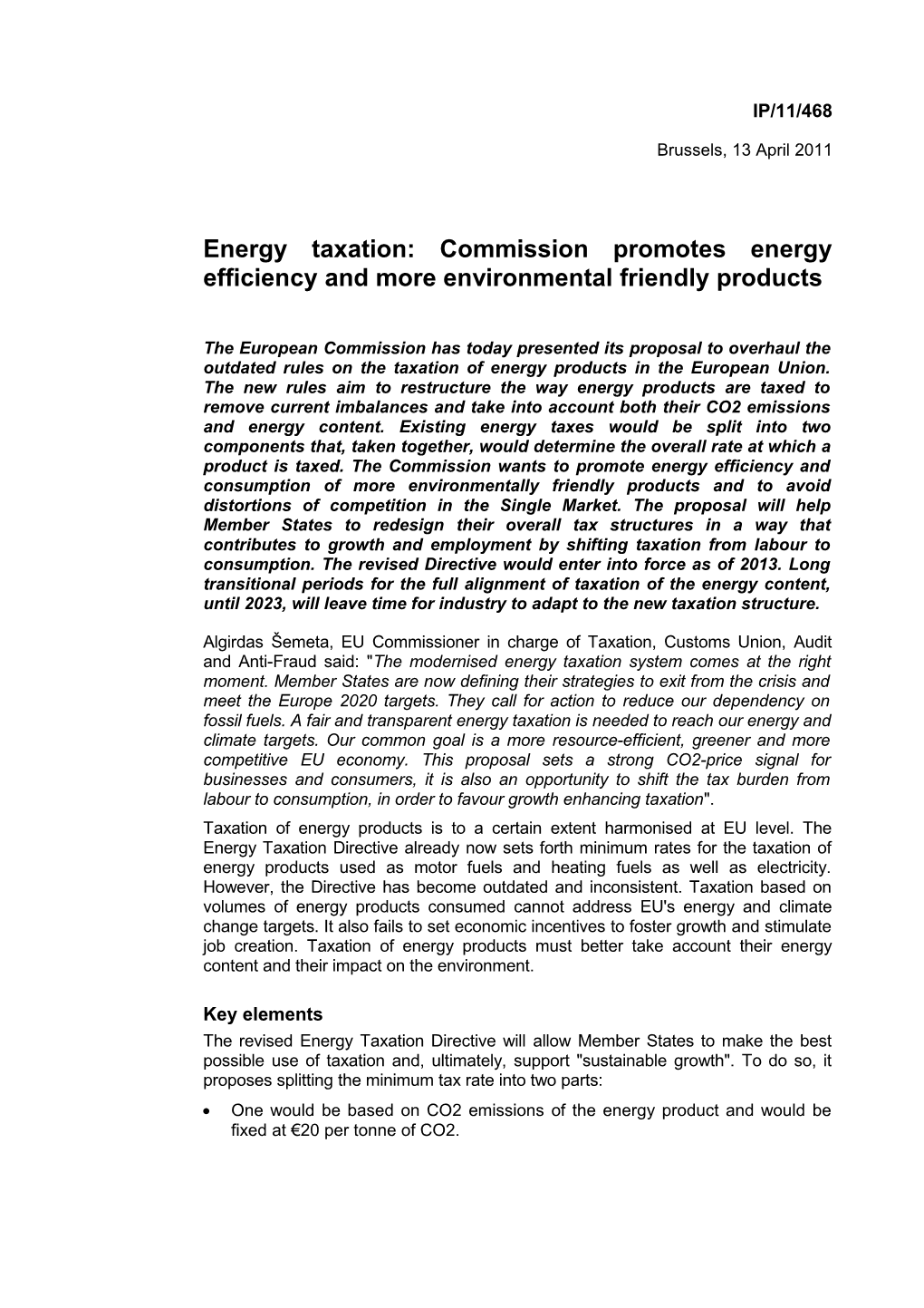 Energy Taxation: Commission Promotes Energy Efficiency and More Environmental Friendly