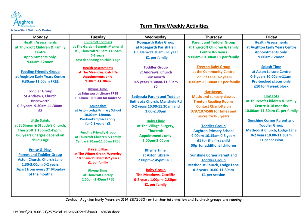 Term Time Weekly Activities