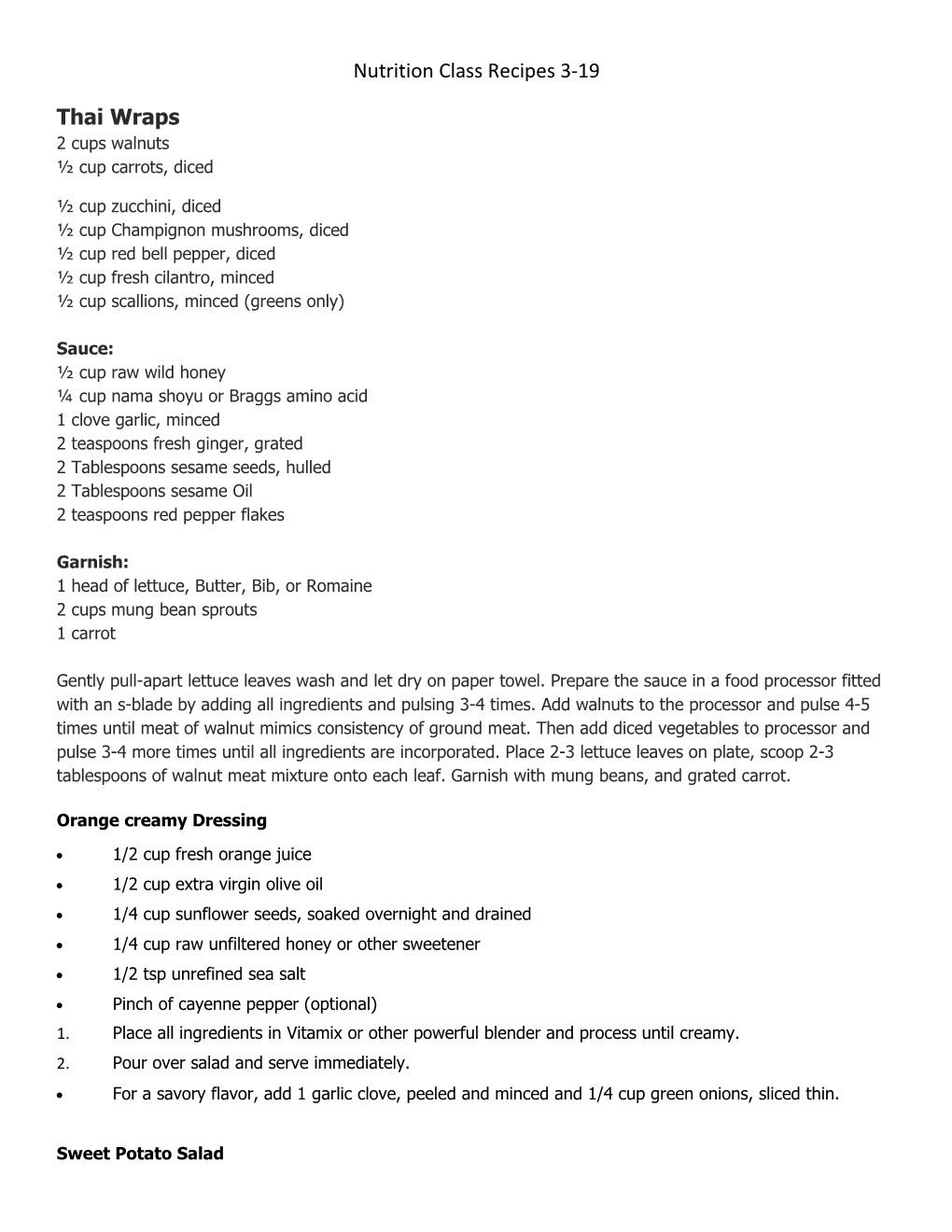 Nutrition Class Recipes 3-19
