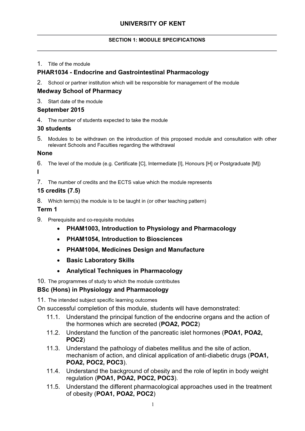 PHAR1034 - Endocrine and Gastrointestinal Pharmacology
