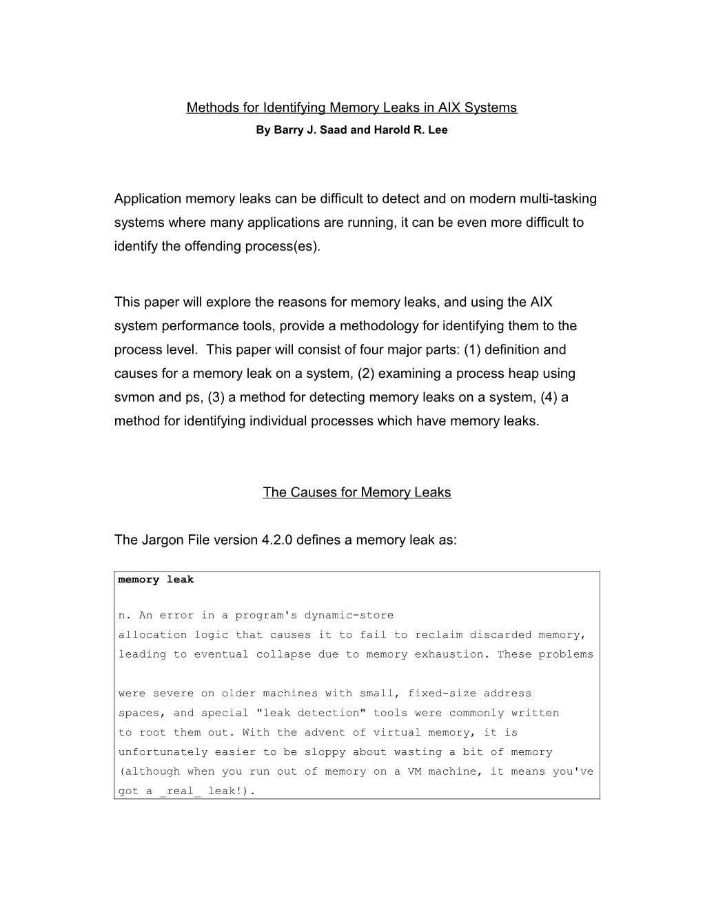 Methods for Identifying Memory Leaks in AIX Systems