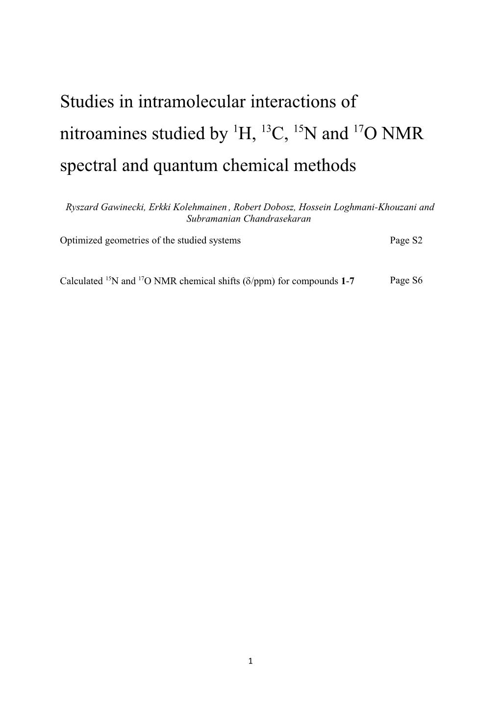 Studies in Intramolecular Interactions of Nitroamines Studied by 1H, 13C, 15N and 17O NMR