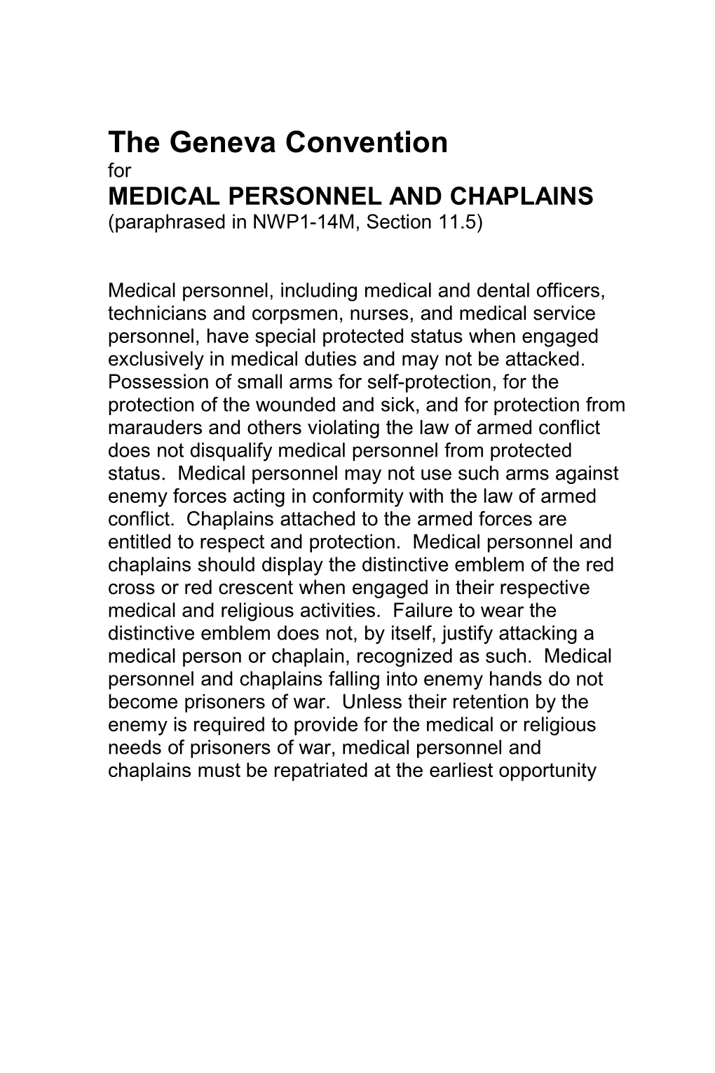Medical Personnel and Chaplains