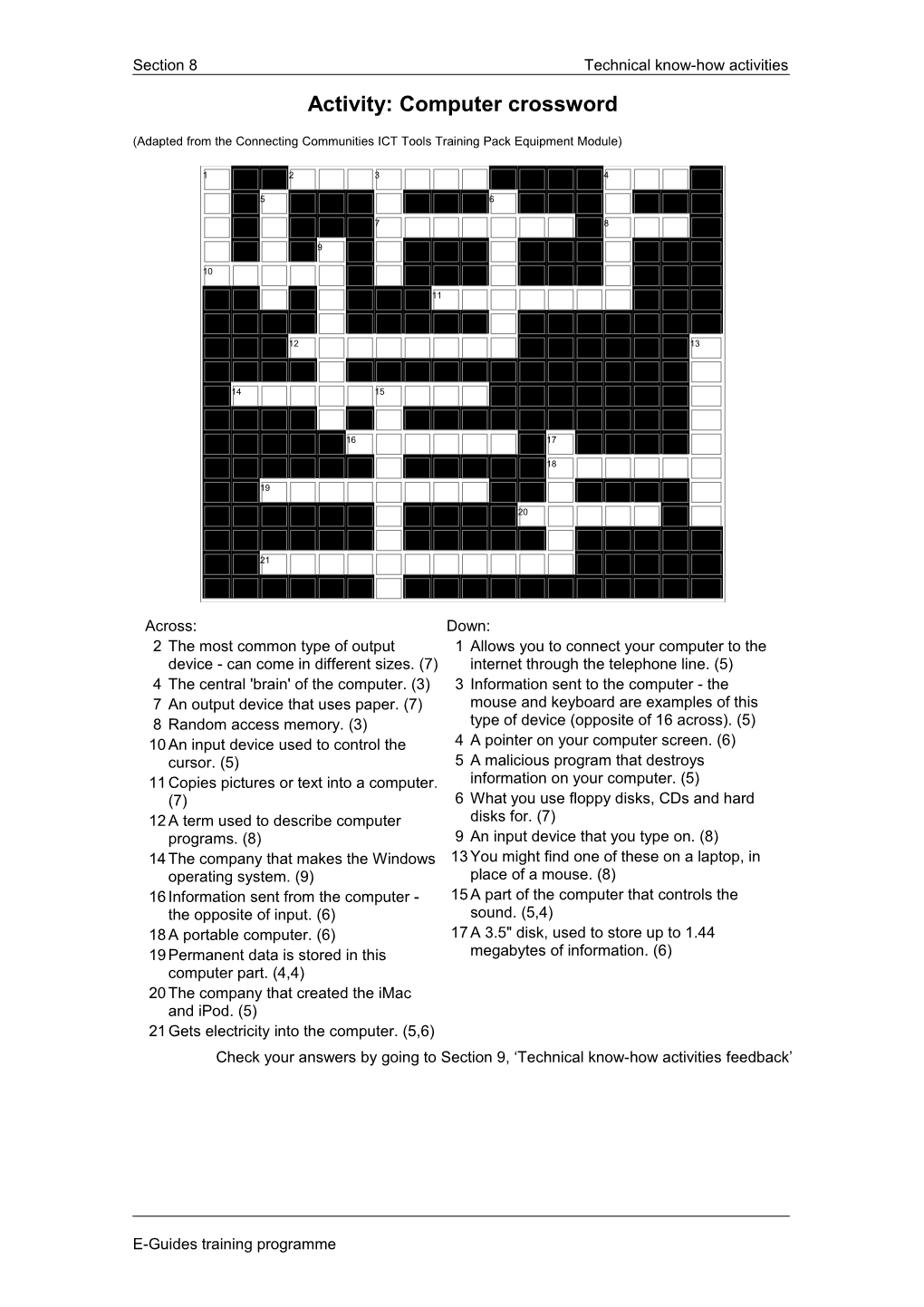 Activity: Computer Crossword