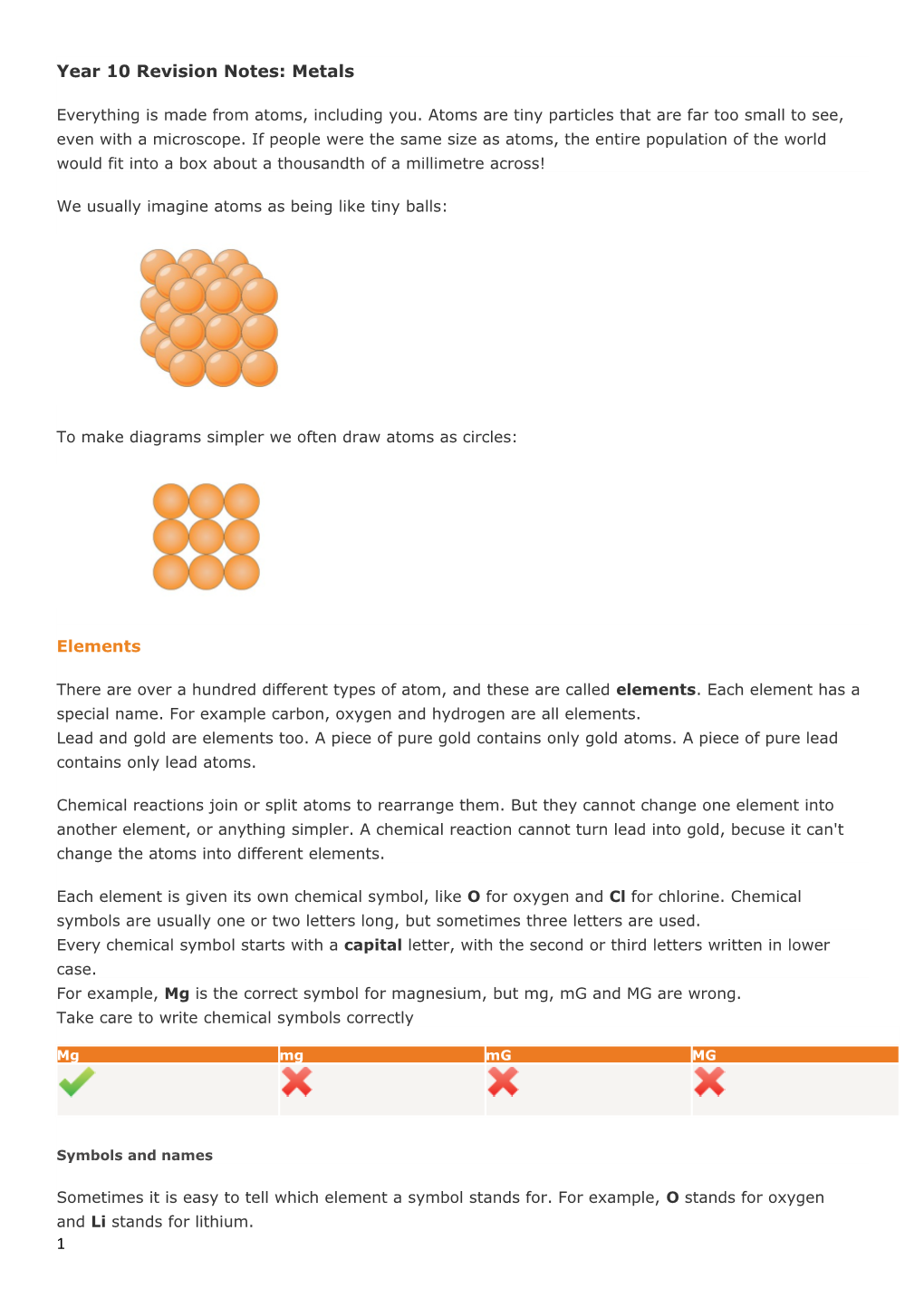 Year 10 Revision Notes: Metals