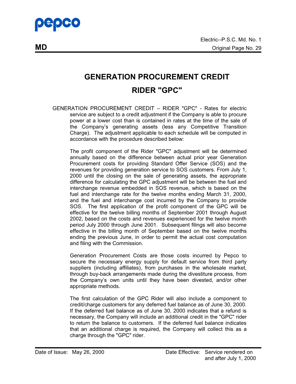 Generation Procurement Credit