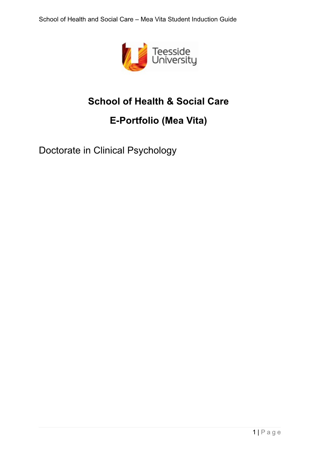 School of Health and Social Care Mea Vita Student Induction Guide