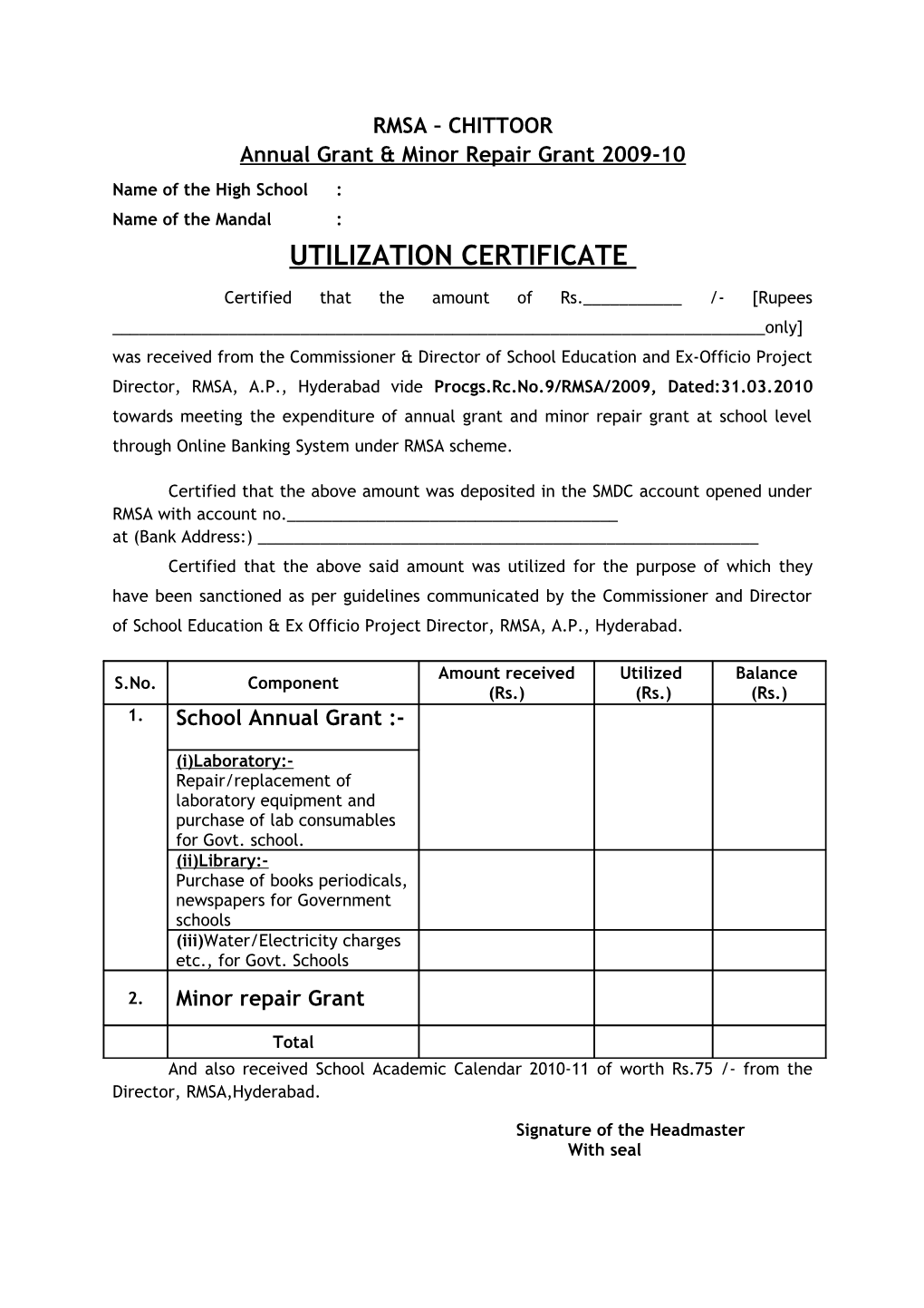 Annual Grant & Minor Repair Grant 2009-10