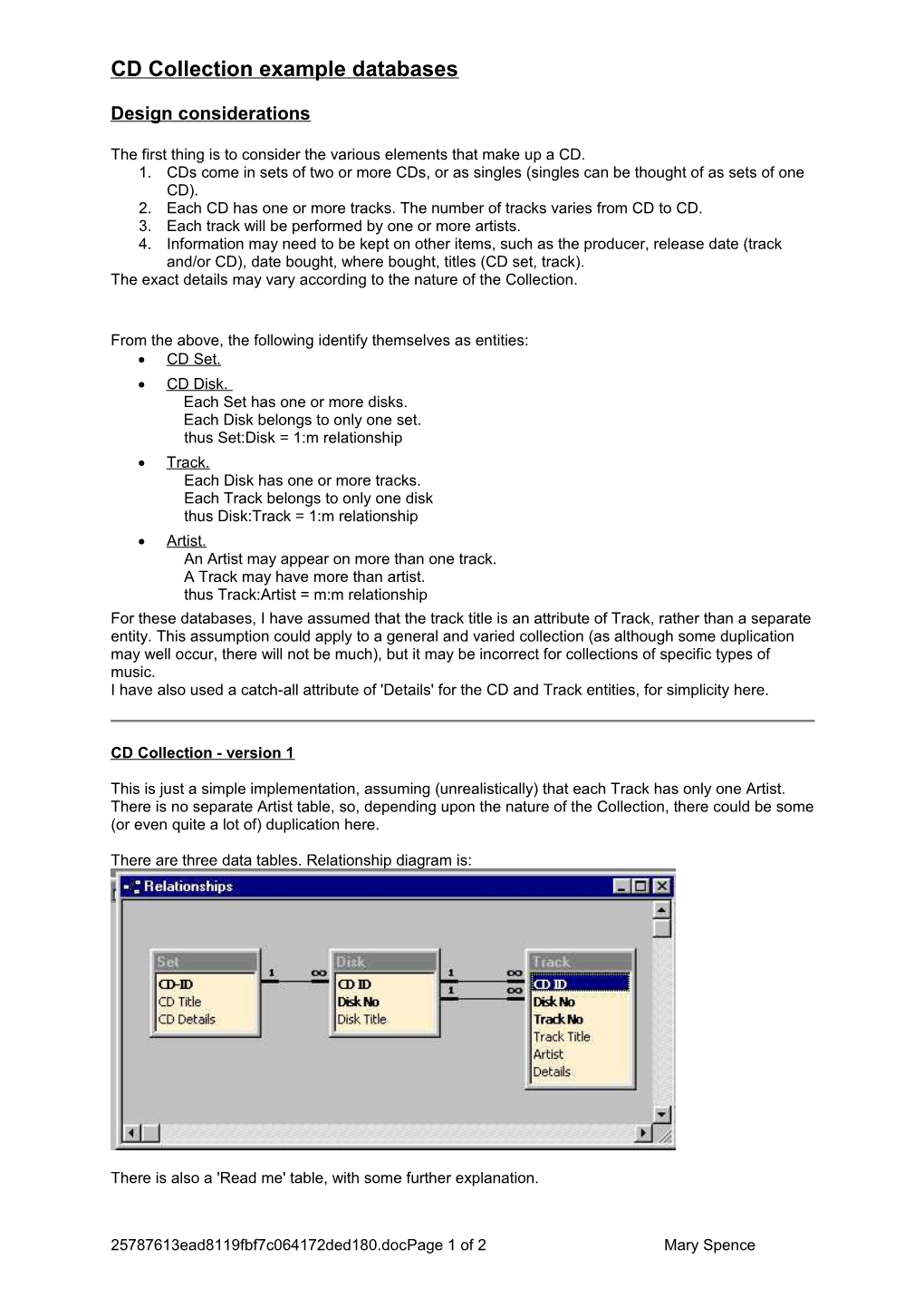 CD Collection Example Databases