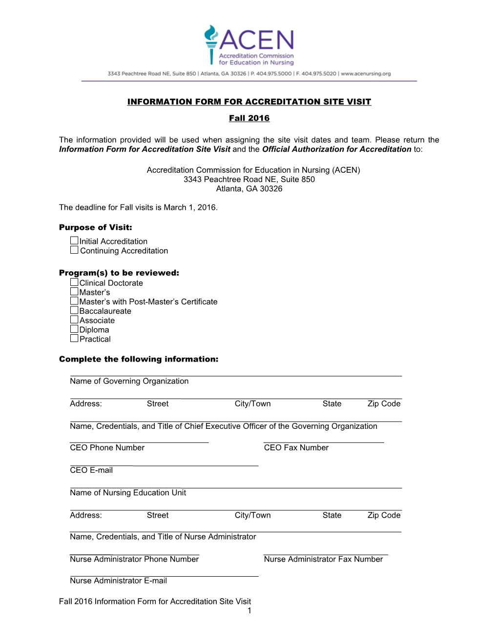 Application Form for Accreditation Visit