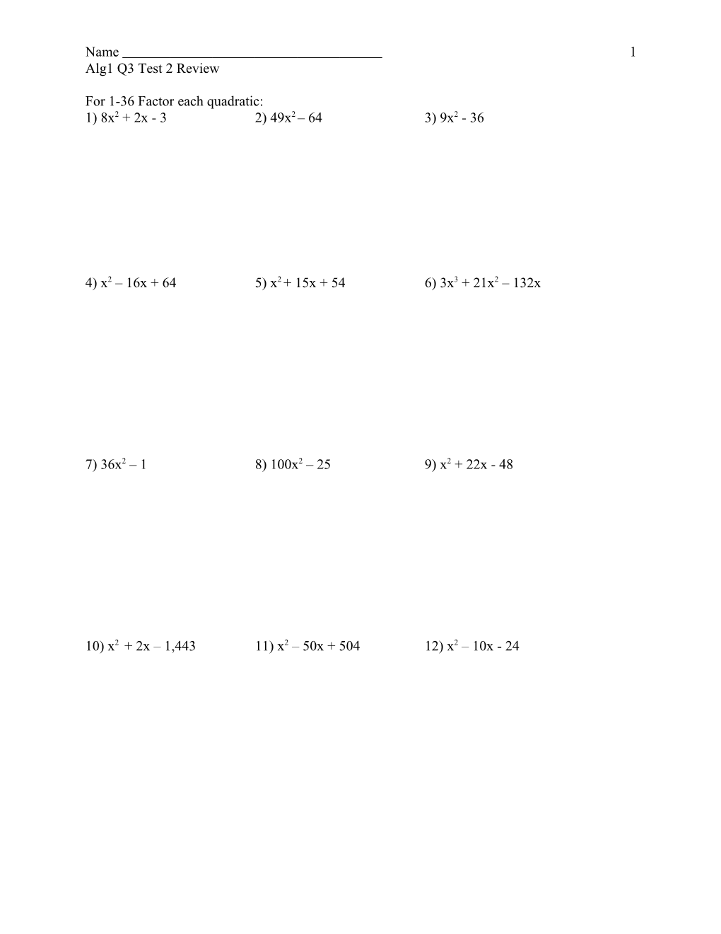 For 1-36 Factor Each Quadratic