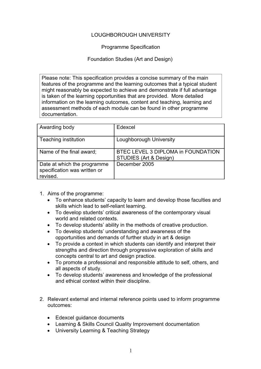 Foundation Studies (Art and Design)