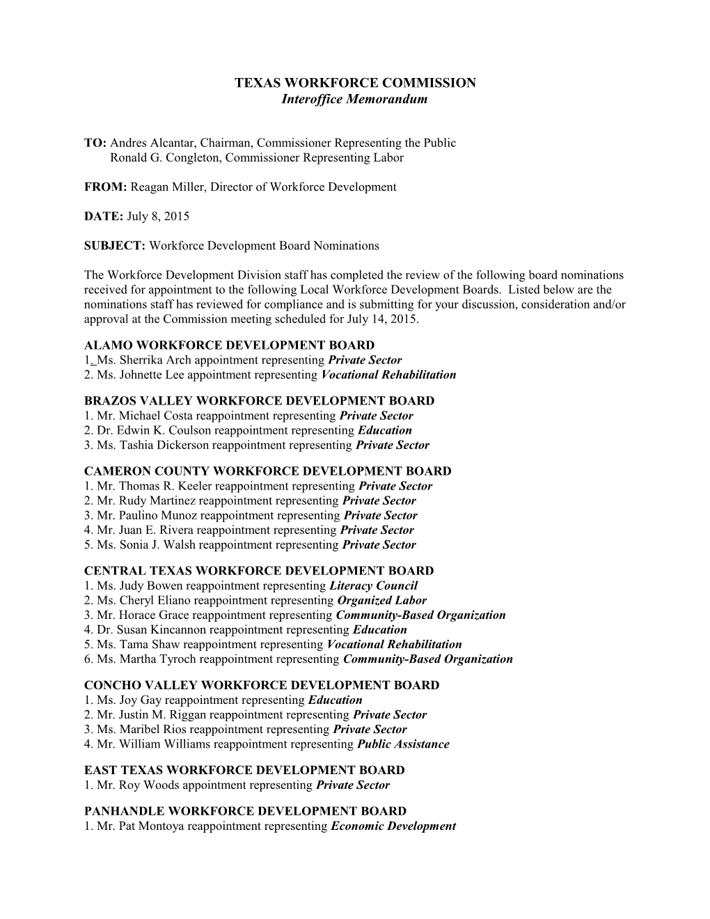 Commission Meeting Materials July 14, 2015 - Board Nominees