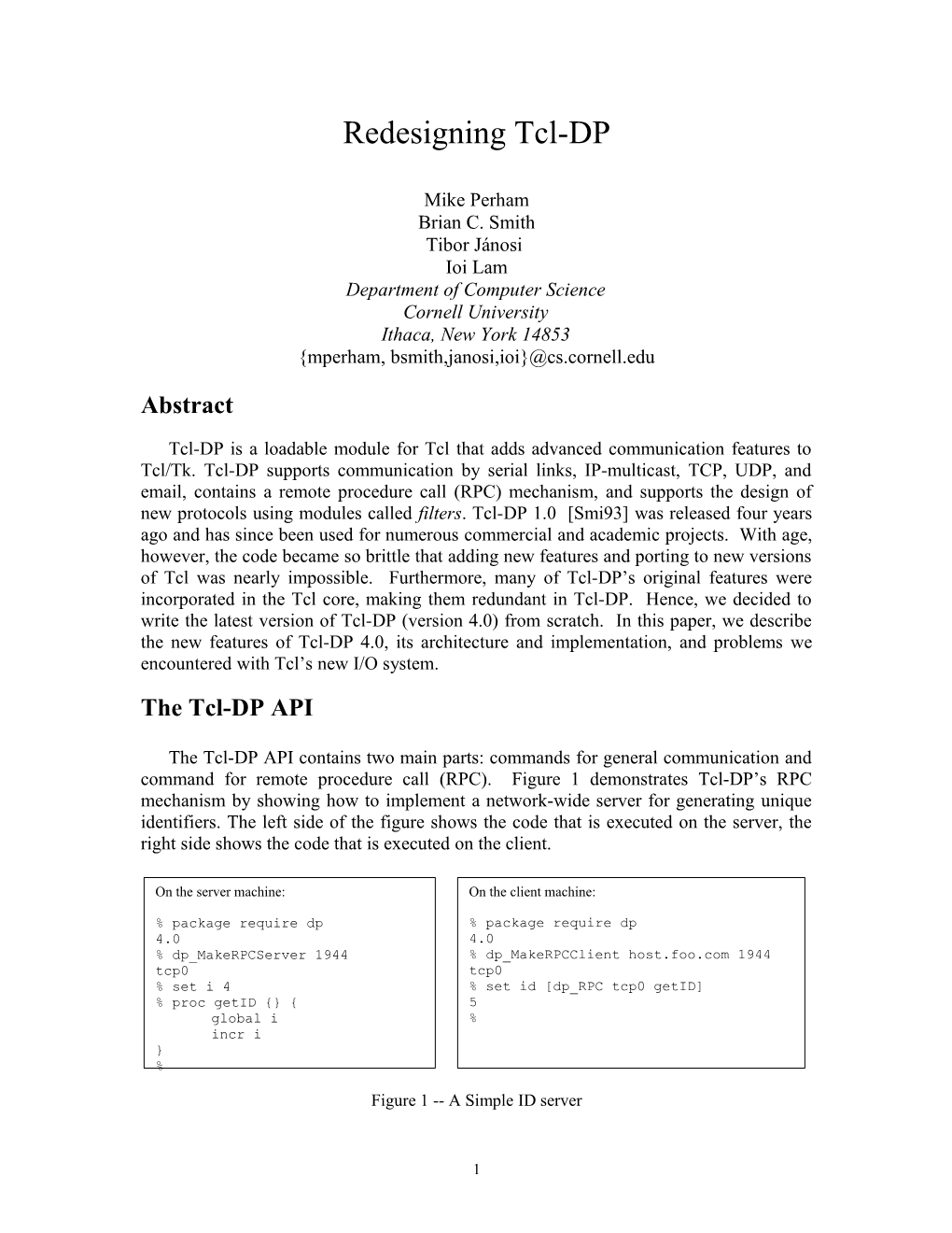 Tcl-DP: Distributed Processing for Tcl s1