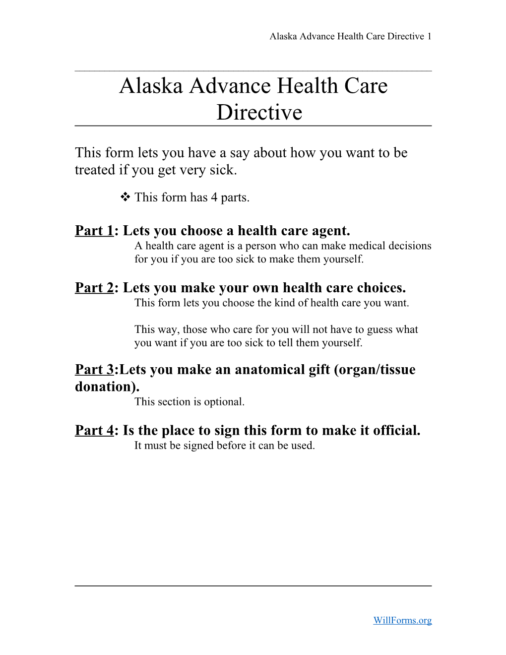 Alaska Advance Directive Form