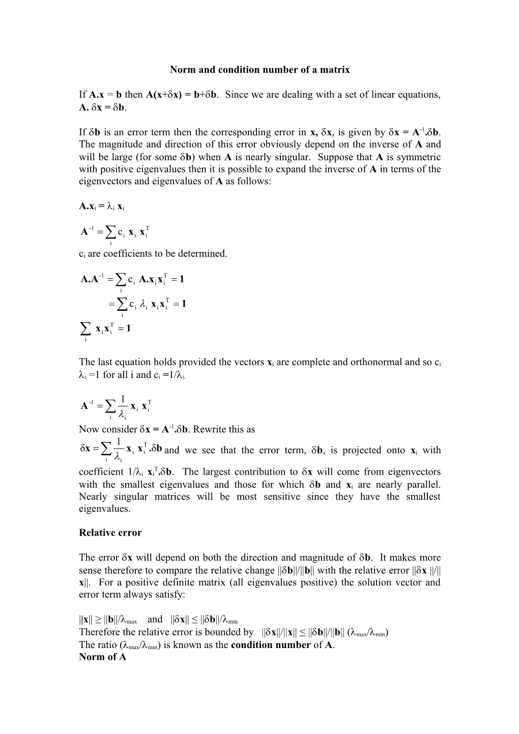 Norm and Condition Number of a Matrix